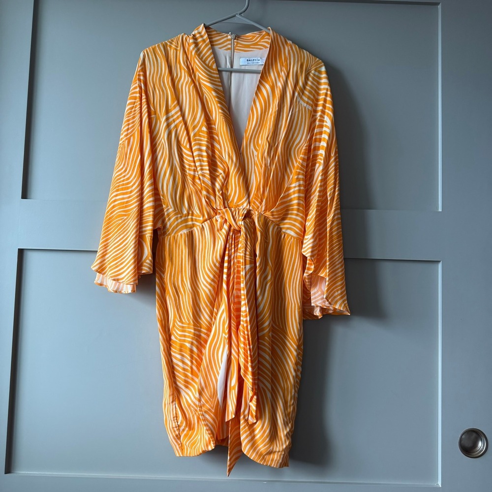 Bailey 44 Dress Womens S Orange Zebra Print Tie Front Kimono Sleeve Mini